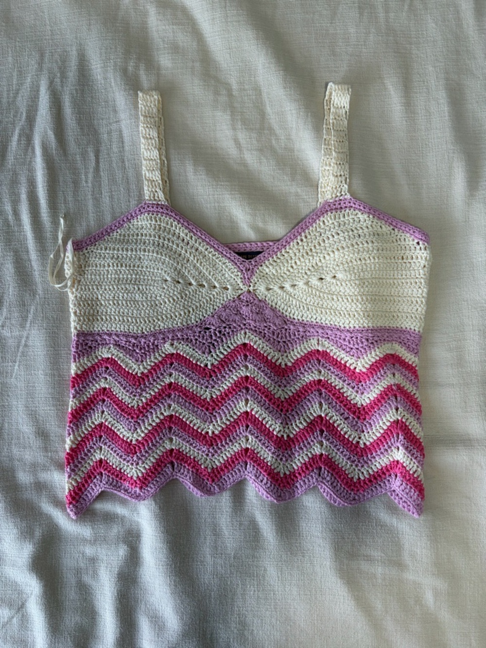 Skies Are Blue White and Pink Crochet Tank Top